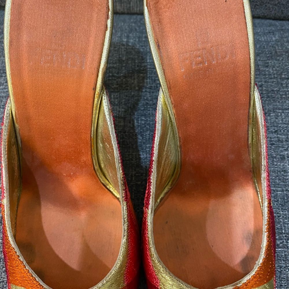 Fendi Red and Gold Geometric Mules - Picture 4 of 11